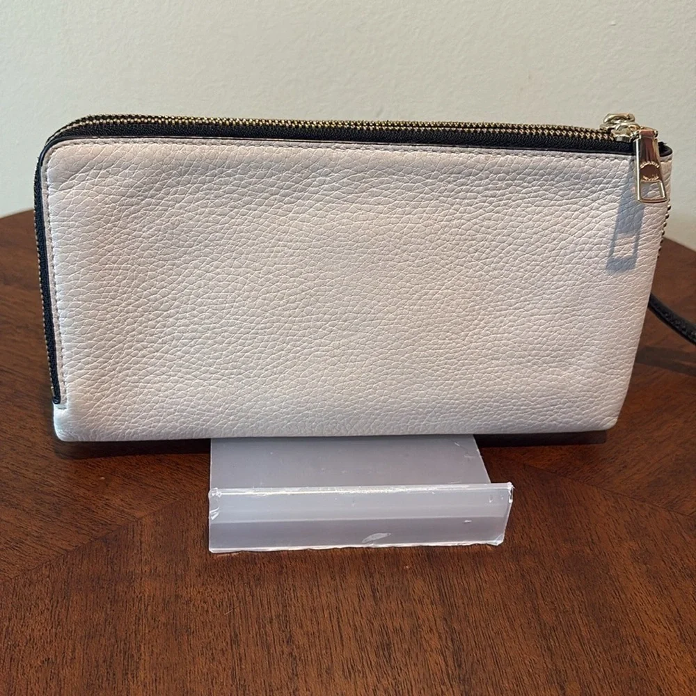 Coach double zip wristlet/wallet, pebbled leather rose/cream goldtone like new